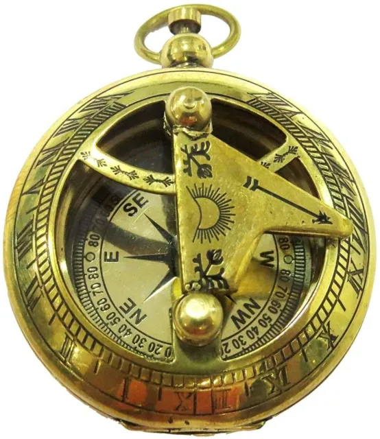 Medieval Epic Brass Push Button Sundial Compass Nautical Gift