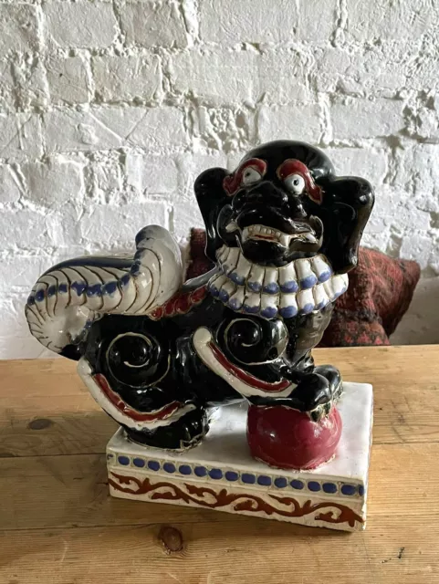Old Vintage Chinese Pottery Foo Fu Dog/ Lion Ceramic Figurine Statue