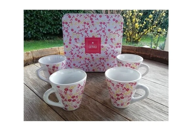 Lot De 4 Petites Tasses à Expresso - Motif Paris Floral Blanc - Neuf