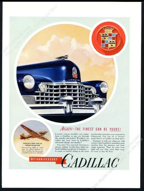 1942 Cadillac blue car front end color art vintage print ad