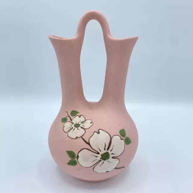 Vtg Pigeon Forge Pottery-Tenn. Pink Double Bud Vase with Dogwood Flowers-Pretty!