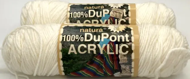 Natura 100% Dupont Acrylic Yarn 2 Skeins White 4 Ply Worsted 3 oz Each Vintage