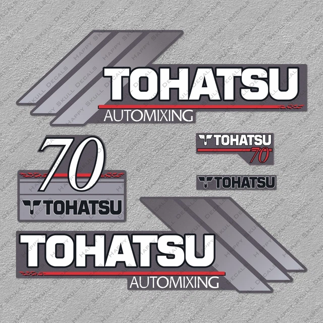 TOHATSU 70HP AUTOMIXING Outboard Engine Decals Sticker Set reproduction ...