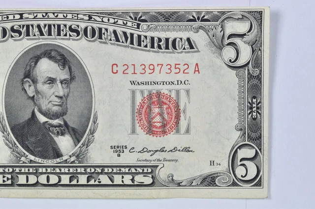 Crisp 1953-B Red Seal $5 United States Note - Better Grade *656
