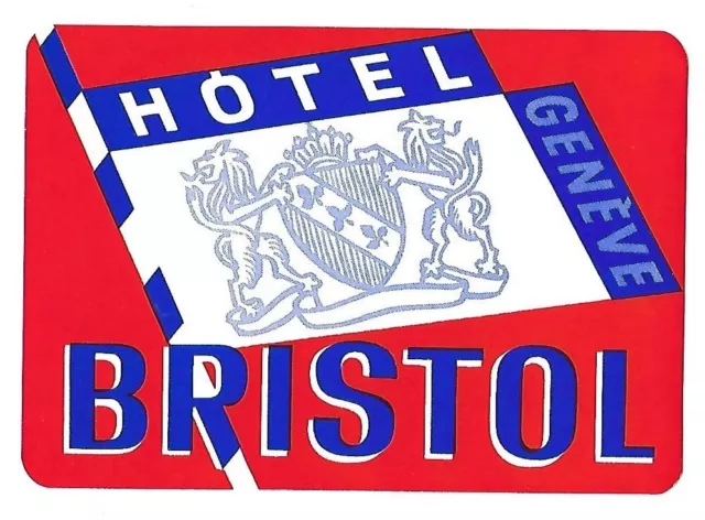 Authentic Vintage Luggage Label ~ HOTEL BRISTOL ~ Geneve, Switzerland