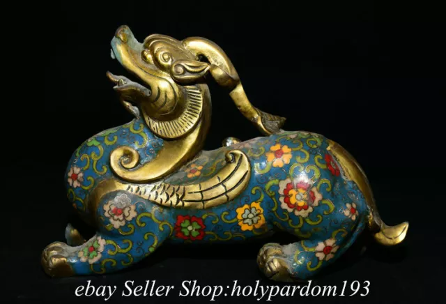 8.8" Old Chinese Bronze Enamel Cloisonne Fengshui Pi Xiu God Beast Statue