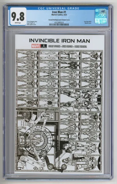INVINCIBLE IRON MAN #1 (2023) Layton 2nd Print 1:25 B&W Sketch Variant CGC 9.8
