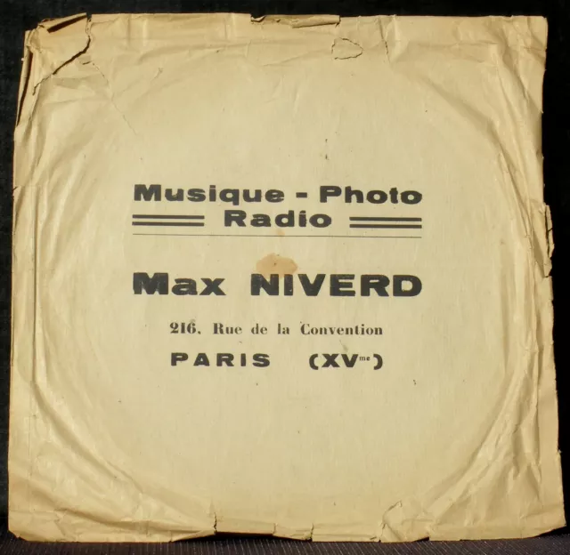 Pochette Cover Sleeve 78 trs Max Niverd rue de la Convention Paris XVe VG