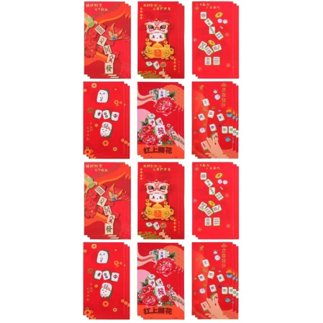 36 Pcs Red Pocket Chinese New Year Money Envelopes Mahjong Bronzing Lai Si Feng