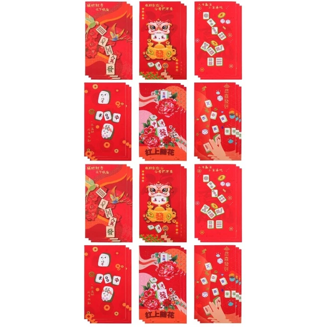 36 Pcs Red Pocket Chinese New Year Money Envelopes Mahjong Bronzing Lai Si Feng