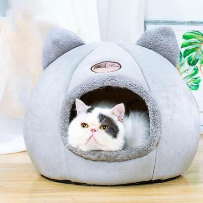 Large Cat Bed Cave Small Wool Cozy Pet Igloo Bed Winter House Nest Grey J5W3