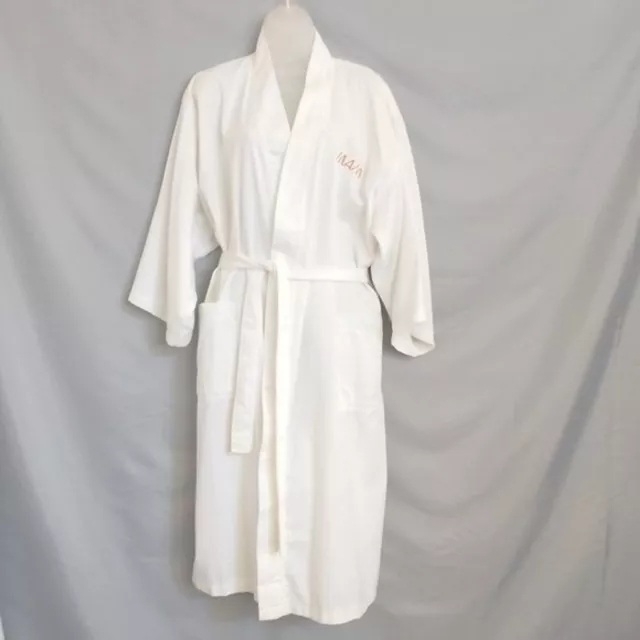 Boca Terry Waffle Weave White Long Spa Robe One Size Unisex Pockets Belted MIAMI