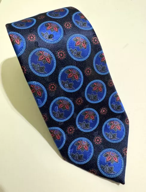 ERMENEGILDO ZEGNA Italian Necktie Blue Ornate MEDALLIAN Geometric Silk TIE Italy