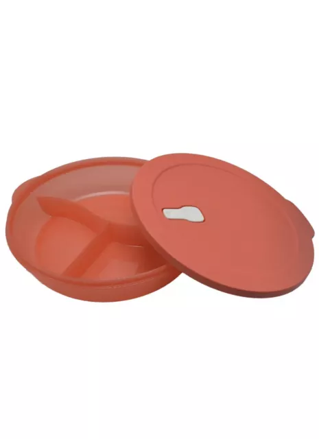 Tupperware Crystal Wave 10" Divided Plate Dish with Vented Lid Orange