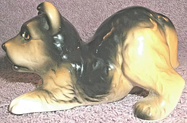 Vintage Lefton German Shepherd Porcelain Puppy Dog Figurine O4714 W Label - Nice