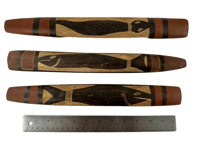￼ Vintage  Australian Aboriginal Mission Ceremonial Dance Paddles Wands