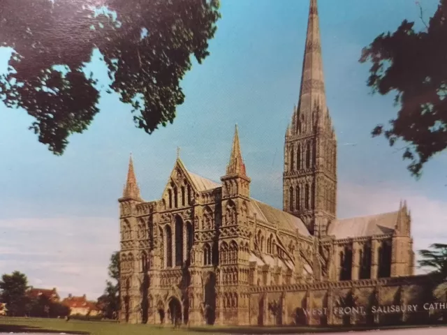 Vintage alte Postkarte 1960er Jahre Feiertage altes England Westfront Salisbury Kathedrale