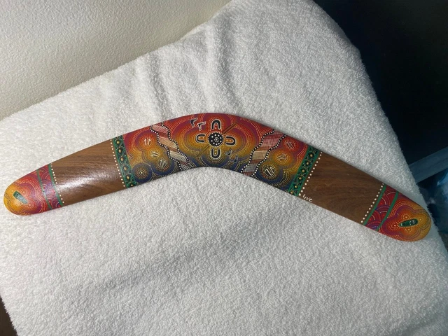 Waterhole Dreaming 18" Handmade And Painted Boomerang 18"
