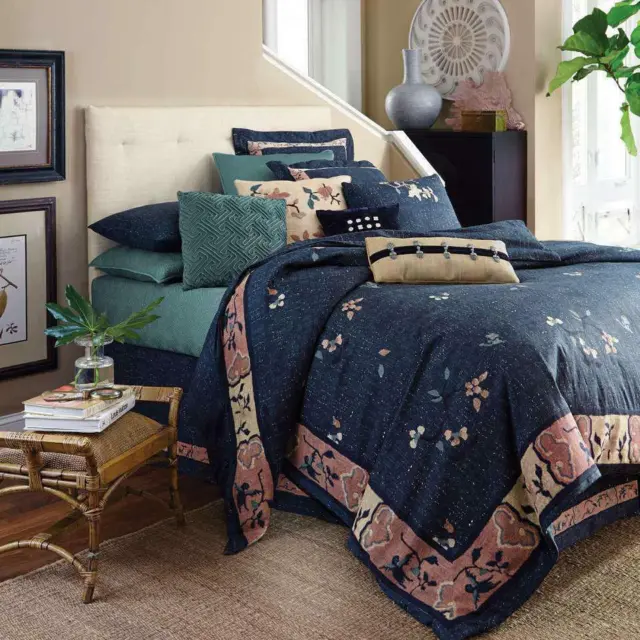 DRANSFIELD & ROSS HOUSE Indochine Teal Blue 3P KING DUVET SET NEW Neiman Marcus