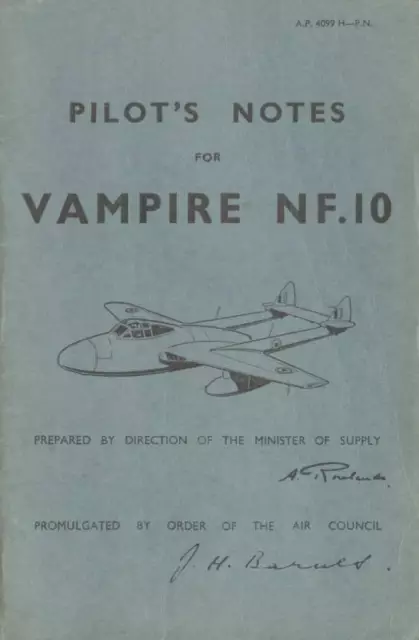 DE HAVILLAND VAMPIRE NF.10 - PILOT'S NOTES A.P.4099H.            DOWNLOAD or DVD