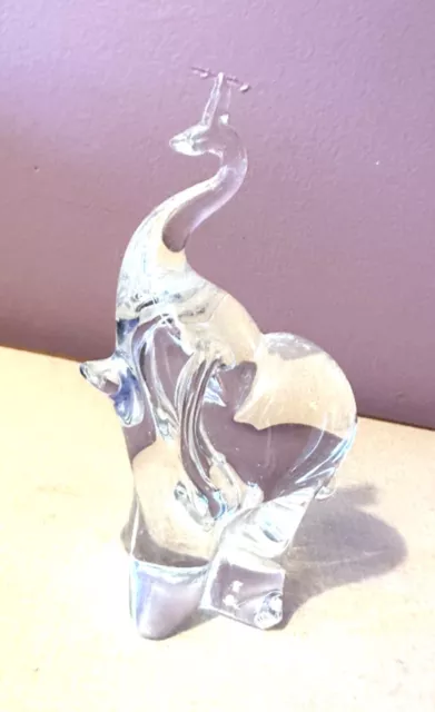 Clear Glass Crystal Trunk Up ELEPHANT Paperweight Unsigned Beauty