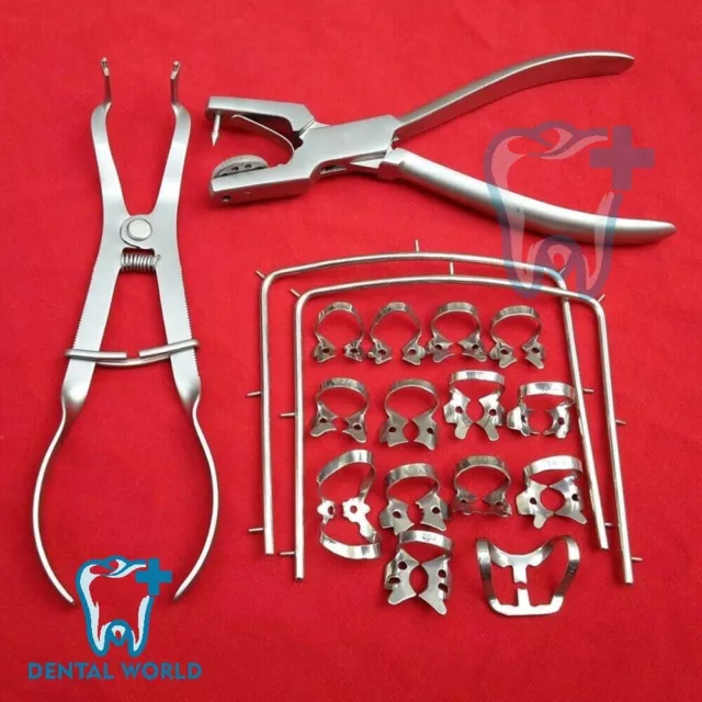 18 Pcs Rubber Dam Starter Set Kit with Frame Punch Clumps Dental Instruments