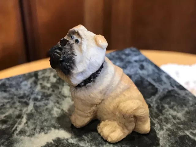 Miniture Resin Figurine Bulldog Tan & Black 1 3/4"x1"