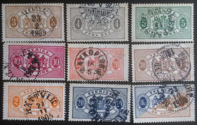 Svezia 1874/1893 - Francobolli di Servizio - 9 valori usati