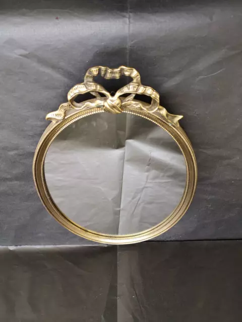 Grand miroir ovale bronze doré style Louis XVI avec noeud Belle qualité TBE