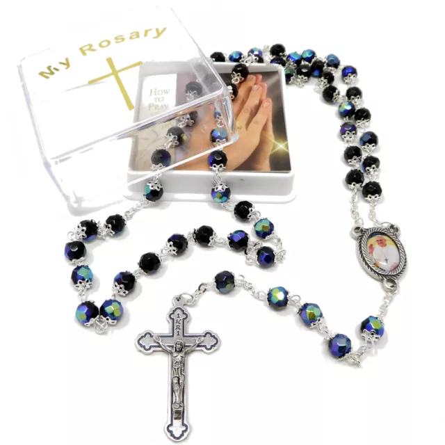 Nero Iridescente Vetro Papa Francesco con Coperchio Rosari IN Scatola My Rosario