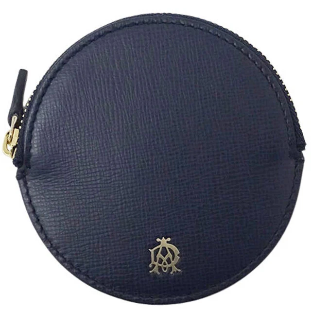 Dunhill Wallet Mens Brand Coin Purse Leather Navy Blue Round Shape Compact QTp30
