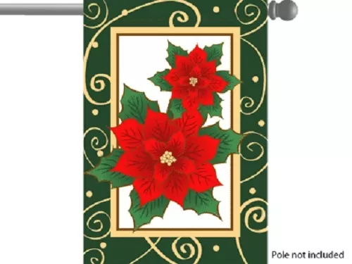 Christmas Holiday Poinsettia Garden House/ Banner Flag 12"X18" Sleeved Polyester