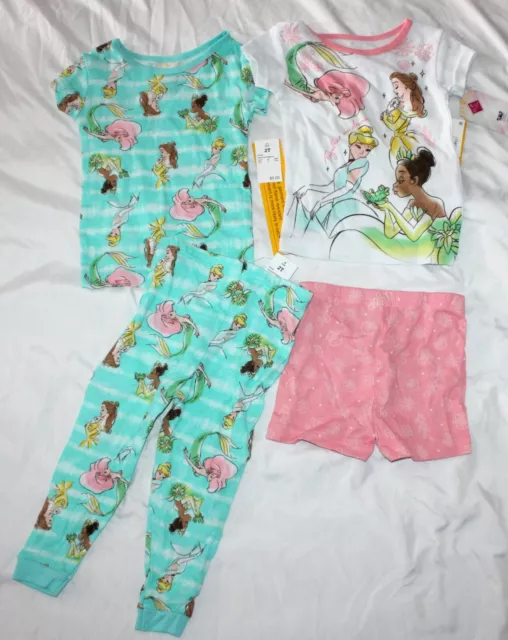 Disney Princess Toddler Girls  Snug Fit 4 Pc short Sleeve Pajama Set NWT 2T
