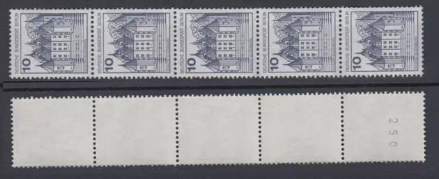 Berlin 532 II Letterset RM 5er Streifen mit gerader Nr. Burgen+Schlösser 10 Pf**