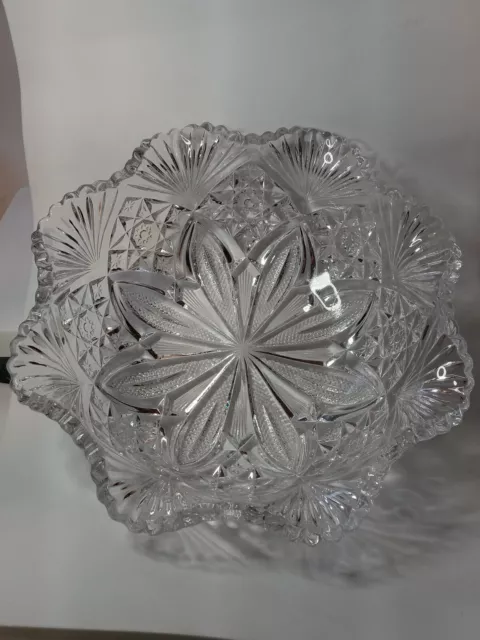 Antique Vintage American Brilliant Period ABP Heavy Glass flower 10" Bowl rare