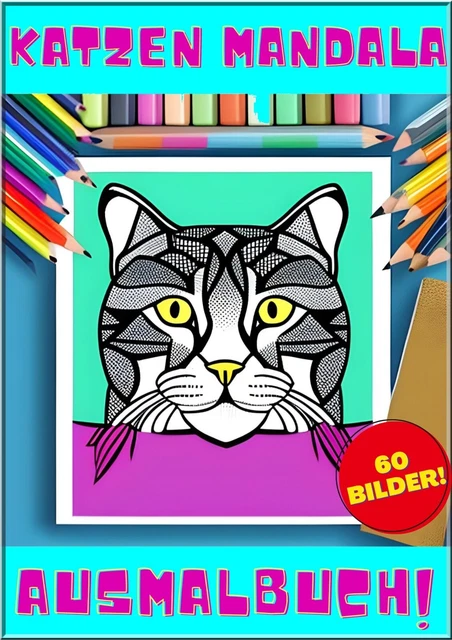 Malbuch! 60 top Katzenbilder als PDF-Datei per Mail! Ausmalbuch Katzen Mandala