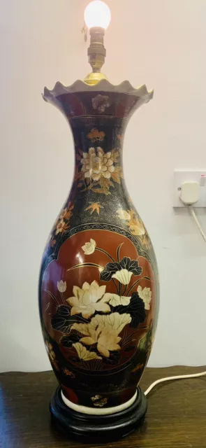 Atemberaubende RIESIGE Vintage Keramik handbemalt orientalische Basis Urnenlampe - Blumenmuster