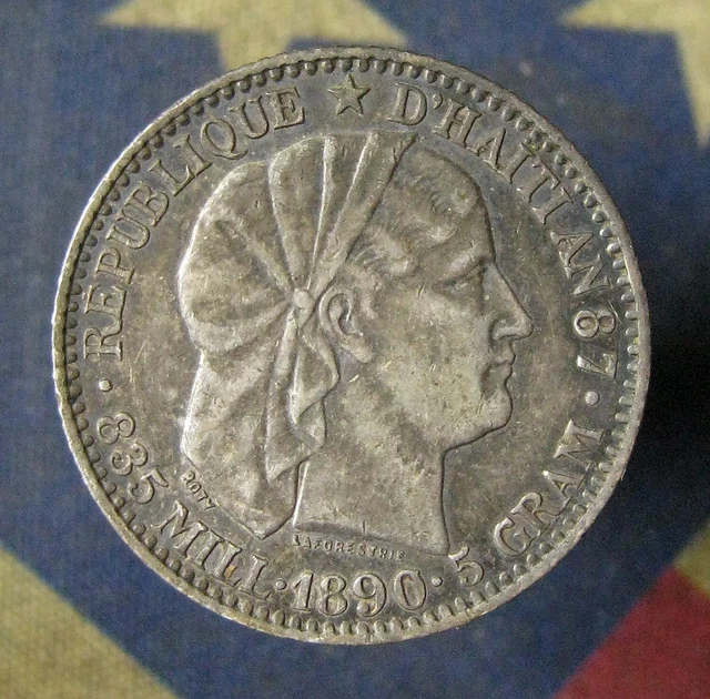 1890 Haiti Silver 20 Cent Coin D'Haitian
