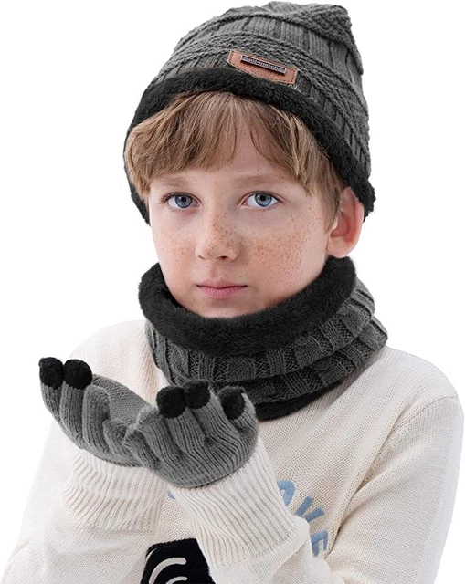 Conjunto de guantes para niños, gorros de punto, bufanda Cálido