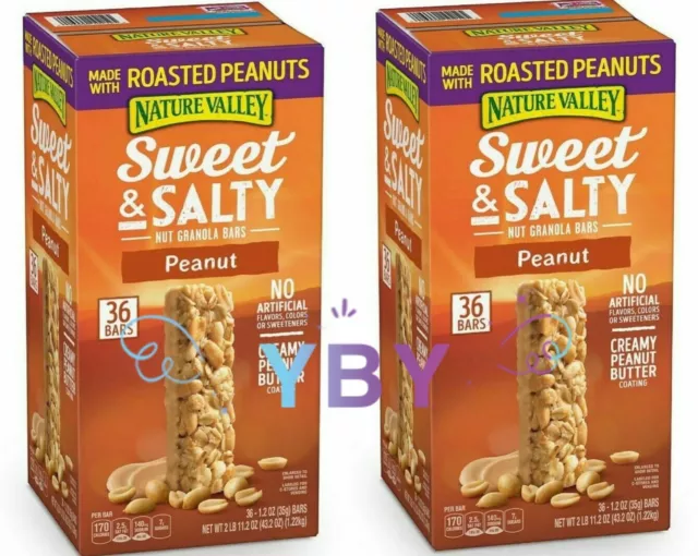 2 Packs Nature Valley Sweet & Salty Nut Peanut Granola Bars 36 ct 43.2 oz Each