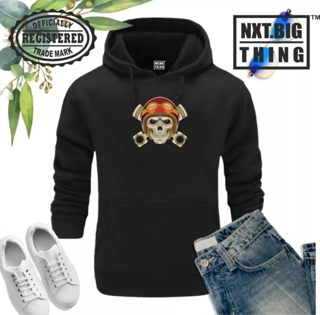 Skull & Pistons Hoodie Bike Clothing Motorbike Motorcycle Cafe Racer Biker Top