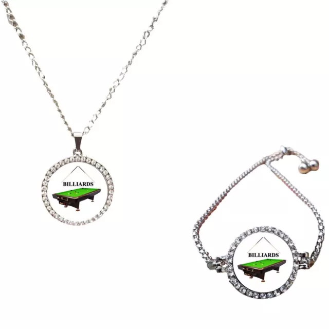 Set Of 2 Billiards Cue Pool Silver Colour Bracelet And Necklace + Gift Boxes