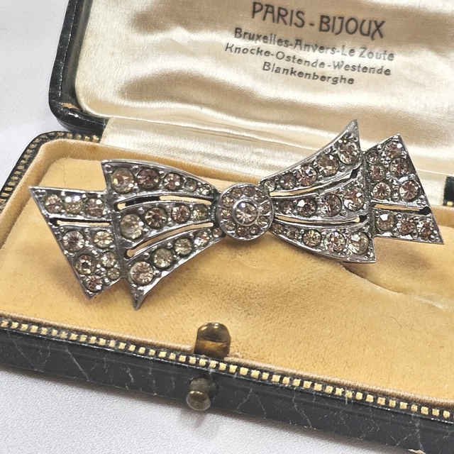 Ancienne Broche Art Déco/Nouveau Créateur - Plaqué Or 18k 750 Avec Strass - Noeud