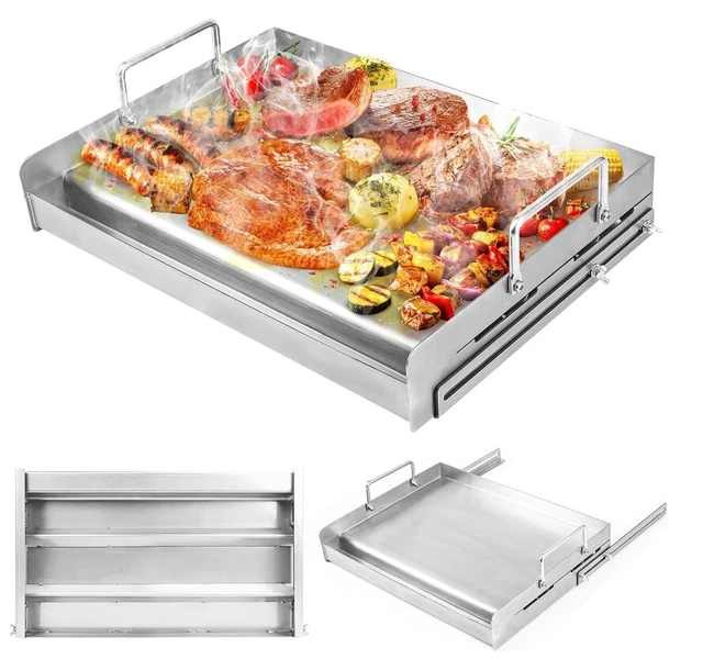 17" x 13" Flat Top Cooking Griddle with Retractable Stand 304 Stainless Steel