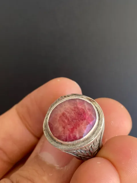 Wonderful silver ring with natural Africa Ruby wishing for luck.