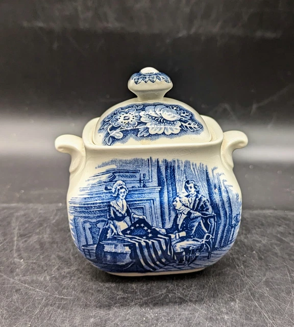 Vintage Staffordshire Liberty Blue Covered Sugar Bowl