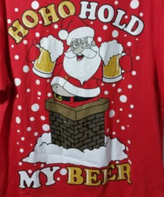 T-shirt natalizia novità divertente Babbo Natale top Ho Ho Hold My Beer / Cargo Bay