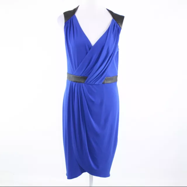 Royal blue black stretch MAGGY BOUTIQUE Ivy & Blu sleeveless faux wrap dress 10