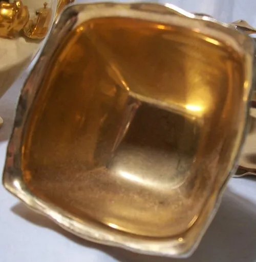 Vintage Royal Winton Grimwades Golden Teapot, Creamer & Sugar Bowl, Butter Dish 2