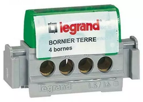 Legrand 92781 - Bornier de phase 4 bornes pour câble 1,5 à 16 mm² Vert